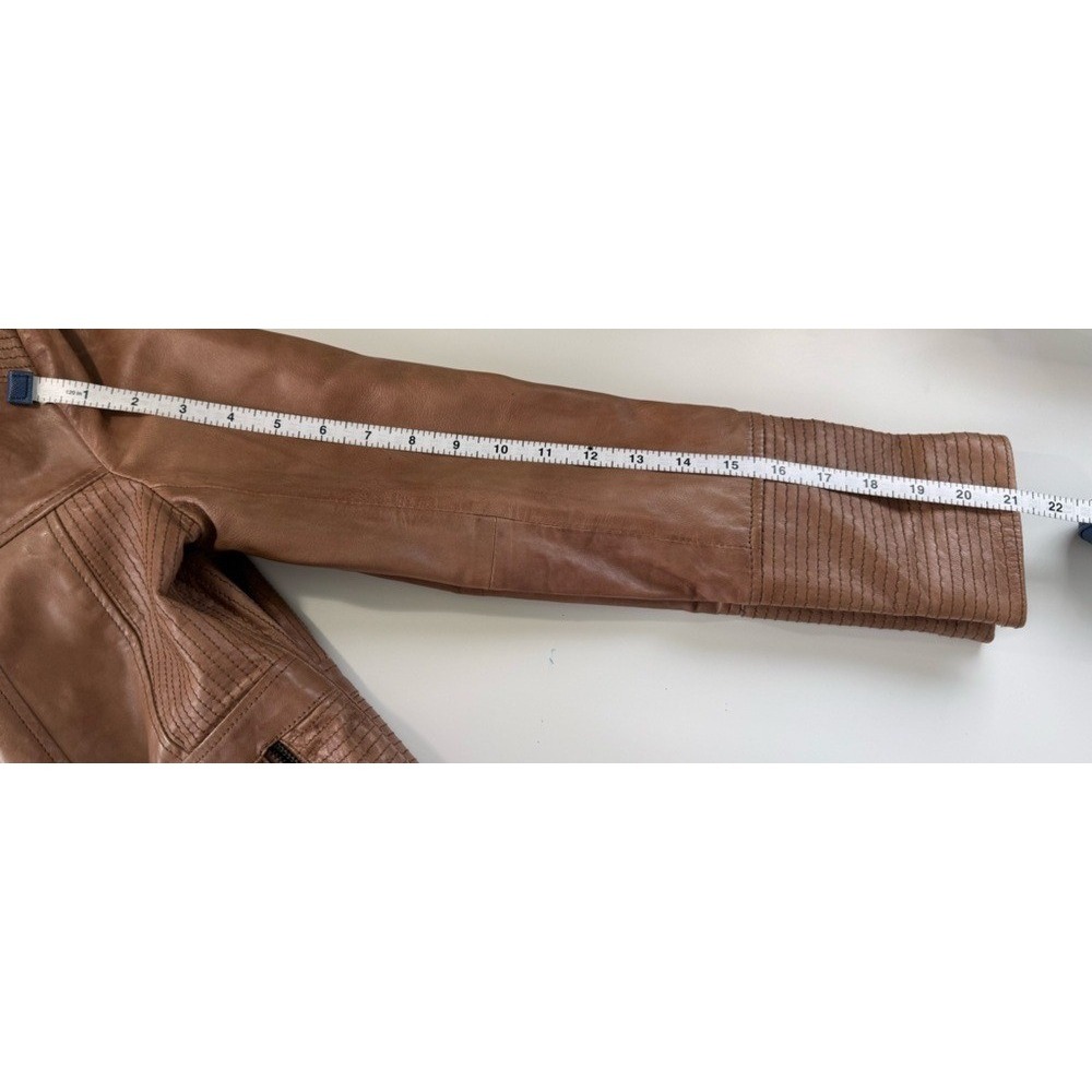 Bernardo Leather Bomber Jacket Petite XS Chestnut Brown Distressed Scuffed - Picture 8 of 16
